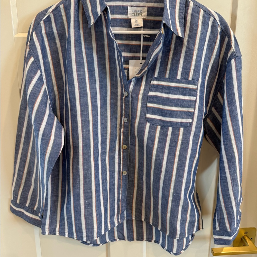 Sigrid Olsen Blue and White Striped Shirt